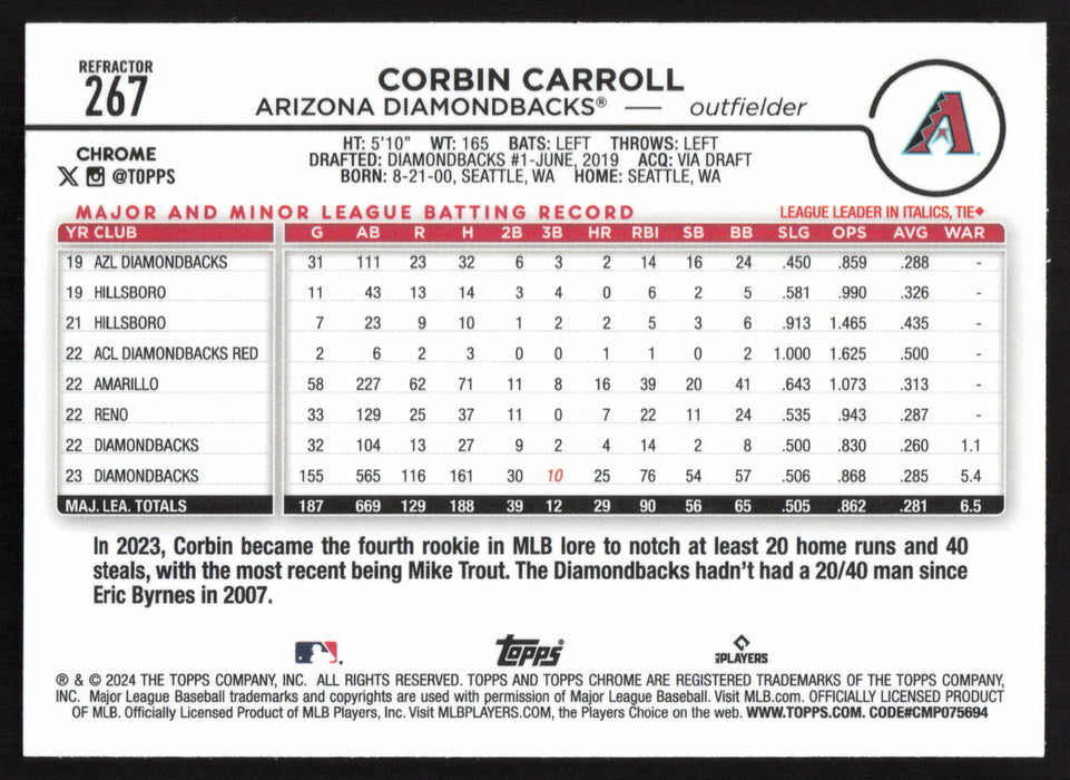 2024 Topps Chrome #267 Corbin Carroll Refractor