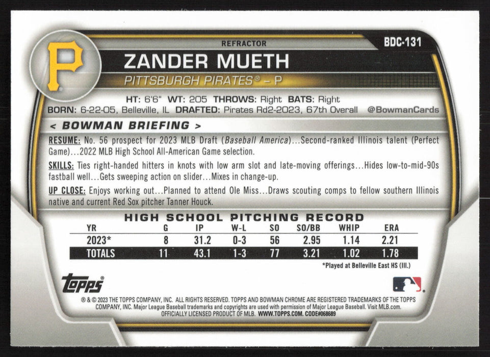 2023 Bowman Draft #BDC-131 Zander Mueth Chrome Refractor