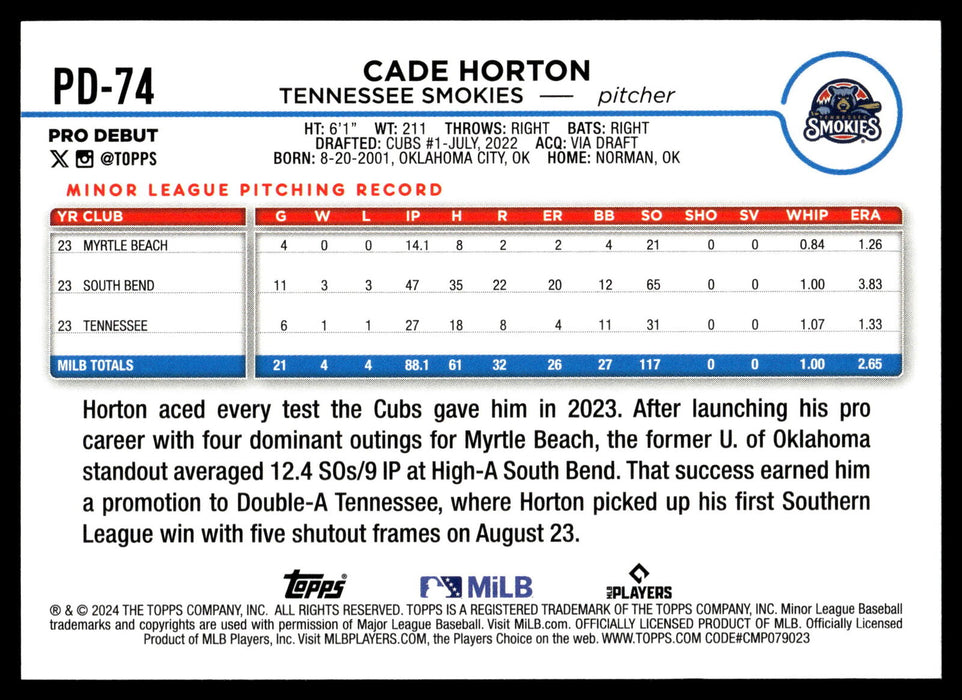 2024 Topps Pro Debut #PD-74 Cade Horton