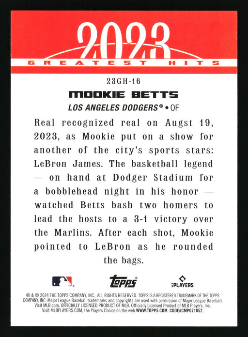 2024 Topps #23GH-16 Mookie Betts 2023 Greatest Hits