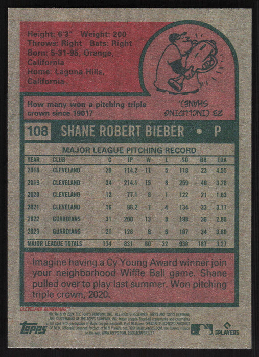 2024 Topps Heritage #108 Shane Bieber Base