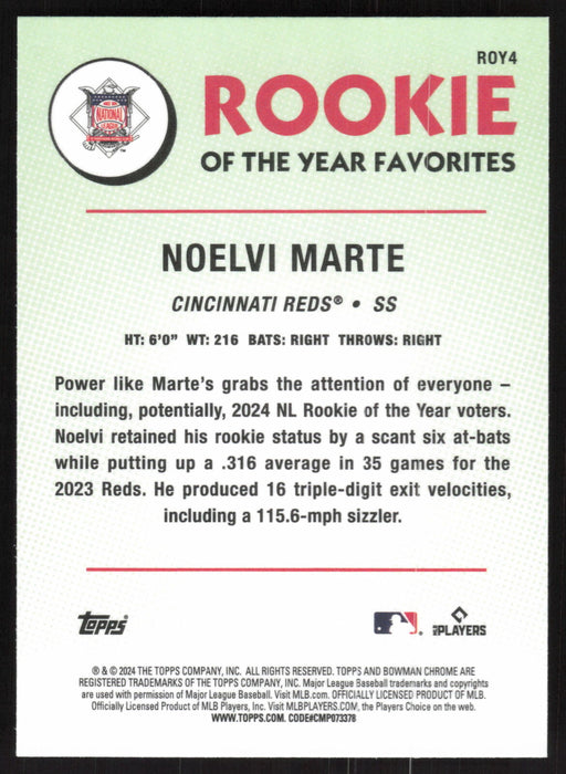 2024 Bowman #ROY-4 Noelvi Marte Rookie of the Year Favorites Chrome Mojo