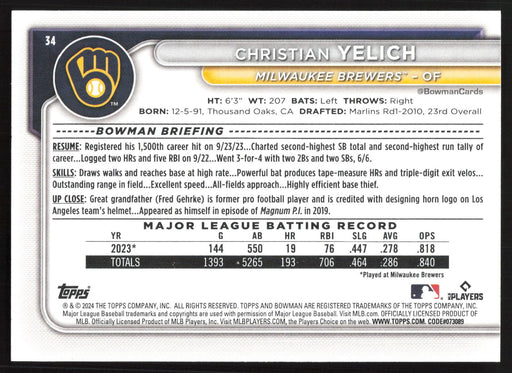 2024 Bowman #34 Christian Yelich