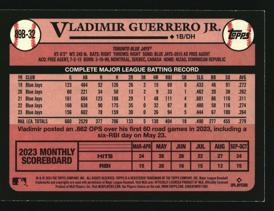 2024 Topps #89B-32 Vladimir Guerrero Jr. 1989 Topps Baseball