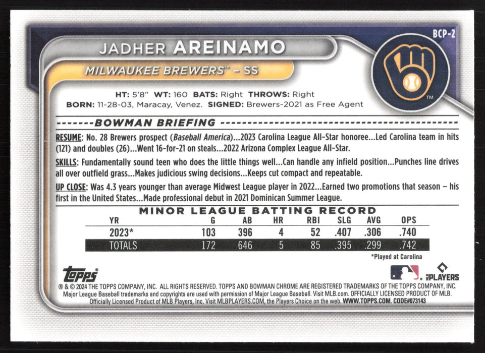 2024 Bowman #BCP-2 Jadher Areinamo