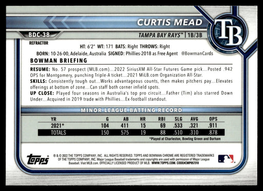 2022 Bowman Draft #BDC-38 Curtis Mead Chrome Refractor