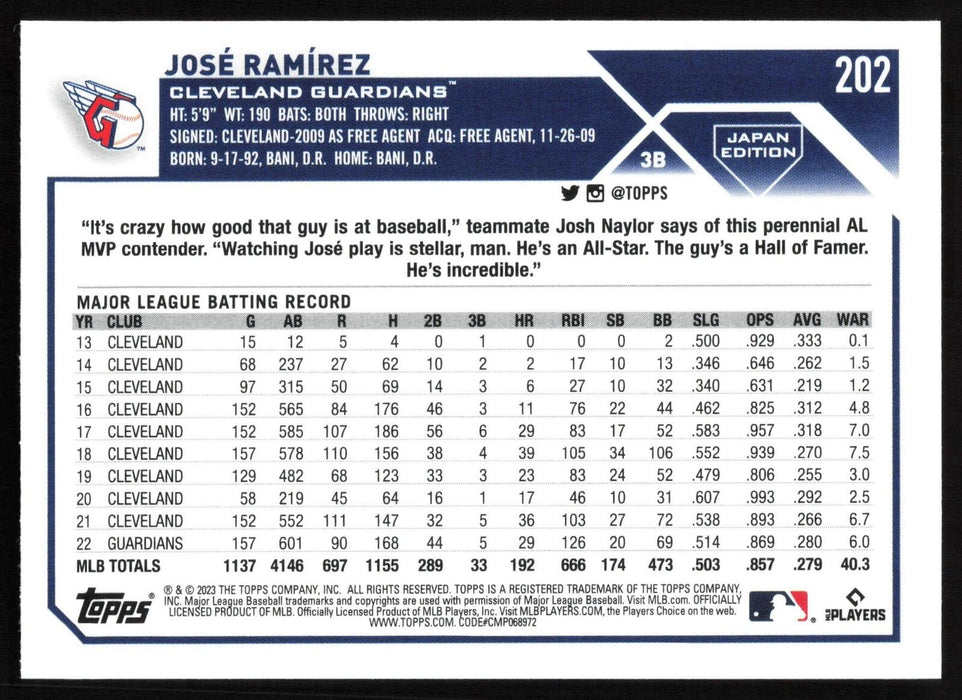 2023 Topps Japan Edition #202 José Ramírez