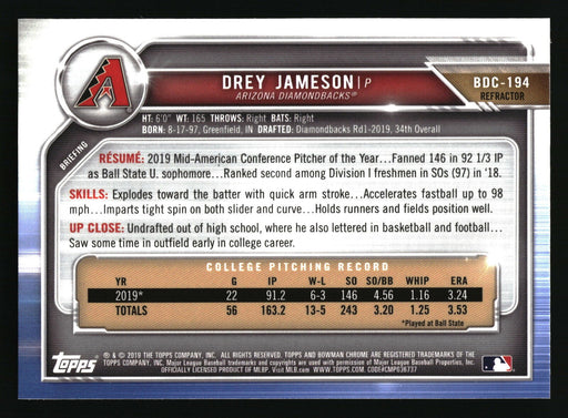 2019 Bowman Draft #BDC-194 Drey Jameson Chrome Refractor