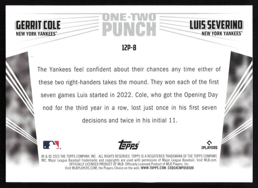 2023 Topps #12P-8 Gerrit Cole / Luis Severino One-Two Punch