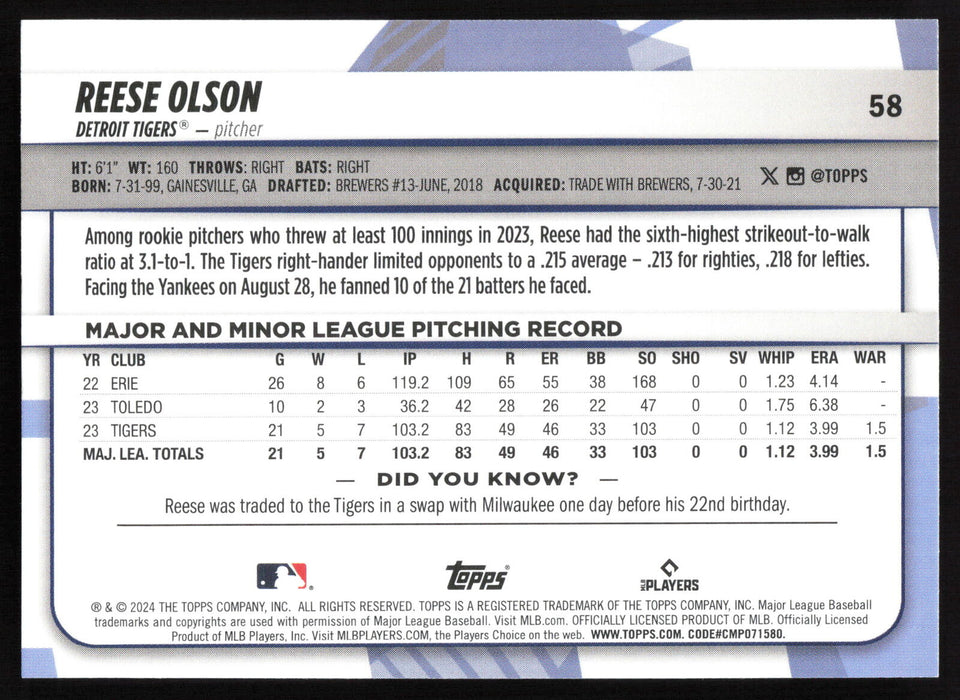 2024 Topps Big League #58 Reese Olson