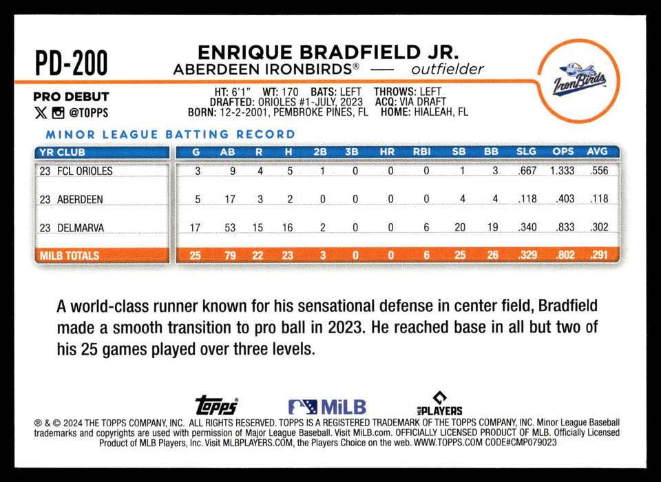 2024 Topps Pro Debut #PD-200 Enrique Bradfield Jr.