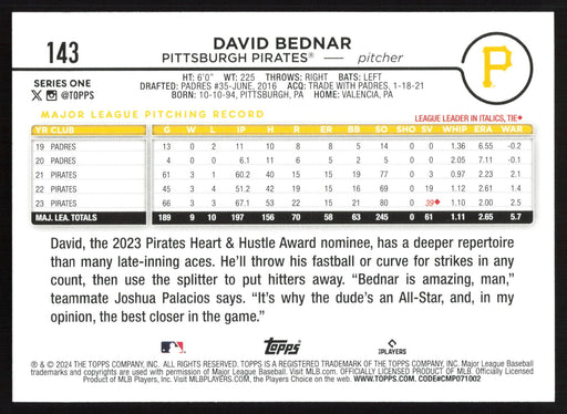 2024 Topps #143 David Bednar