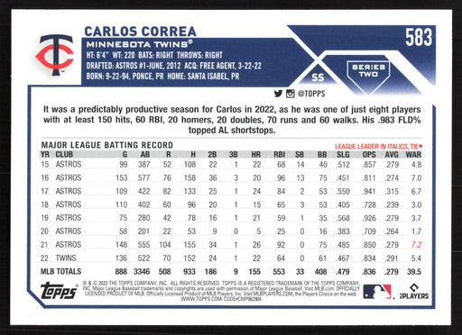 2023 Topps #583 Carlos Correa Rainbow Foil