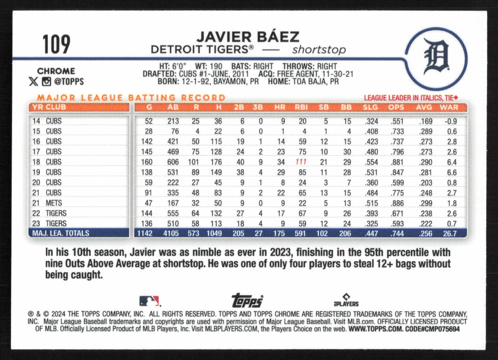 2024 Topps Chrome #109 Javier Báez