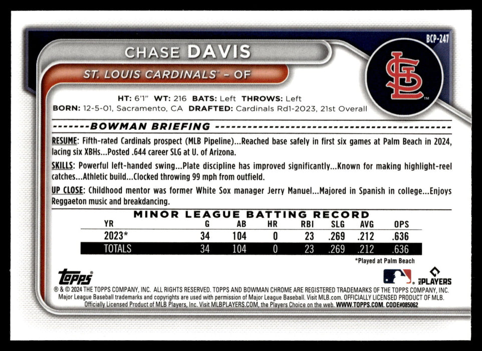 2024 Bowman Chrome #BCP-247 Chase Davis Prospects