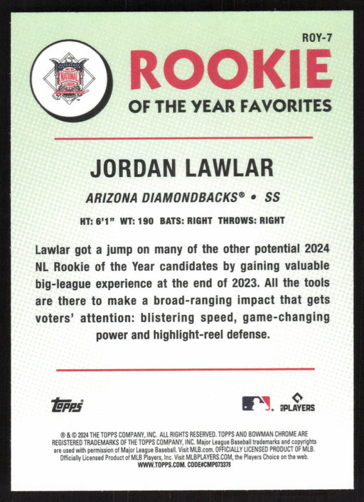 2024 Bowman #ROY-7 Jordan Lawlar Rookie of the Year Favorites Chrome Mojo