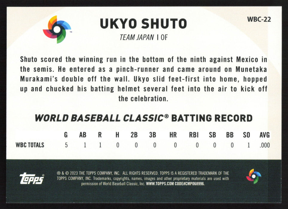 2023 Topps Japan Edition #WBC-22 Ukyo Shuto WBC Japanese National Team