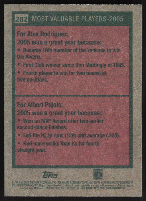 2024 Topps Heritage #202 2005 MVPs (Alex Rodriguez / Albert Pujols)