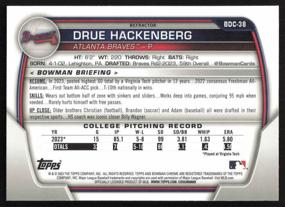 2023 Bowman Draft #BDC-38 Drue Hackenberg Chrome Refractor