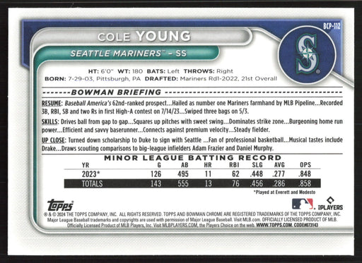 2024 Bowman #BCP-112 Cole Young