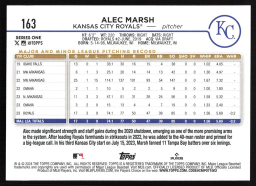 2024 Topps #163 Alec Marsh - 5 Card Player Lot - Rookie Card