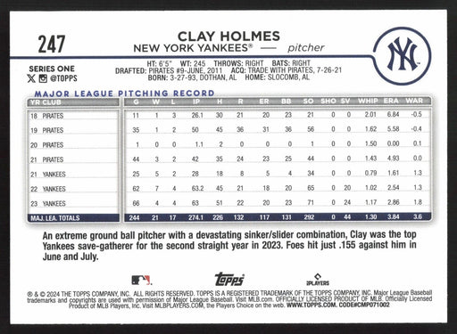 2024 Topps #247 Clay Holmes Royal Blue