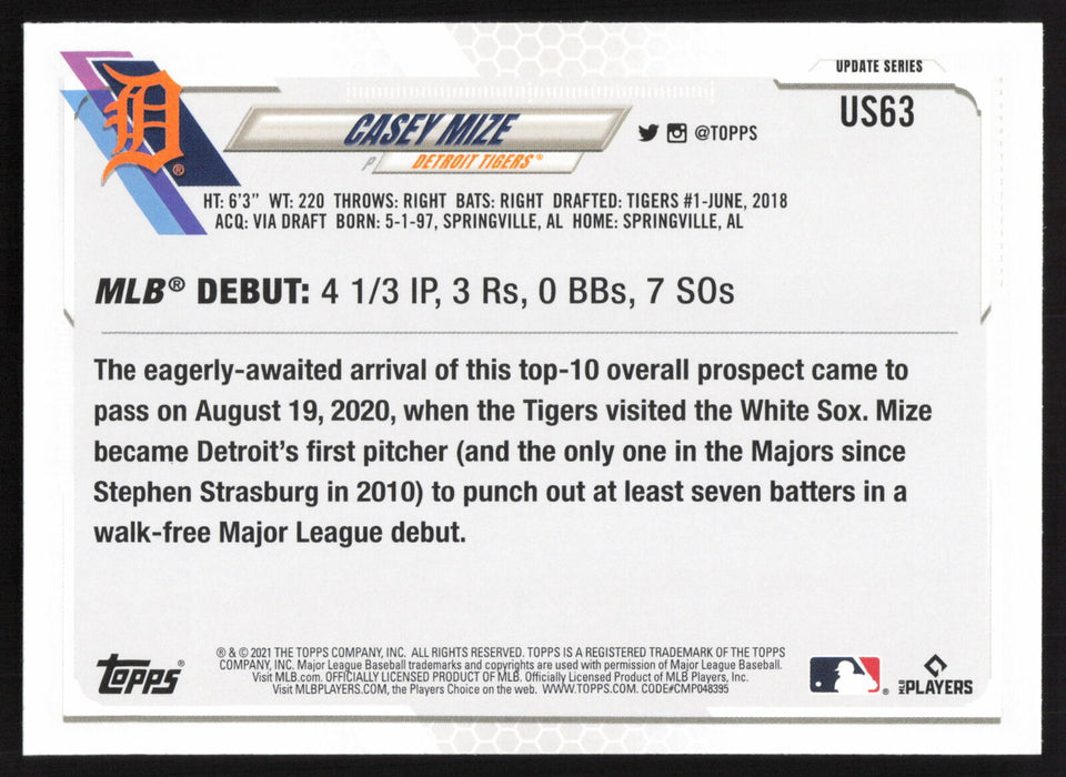 2021 Topps Update #US63 Casey Mize