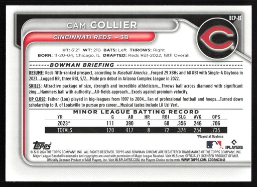 2024 Bowman #BCP-13 Cam Collier Chrome Prospects