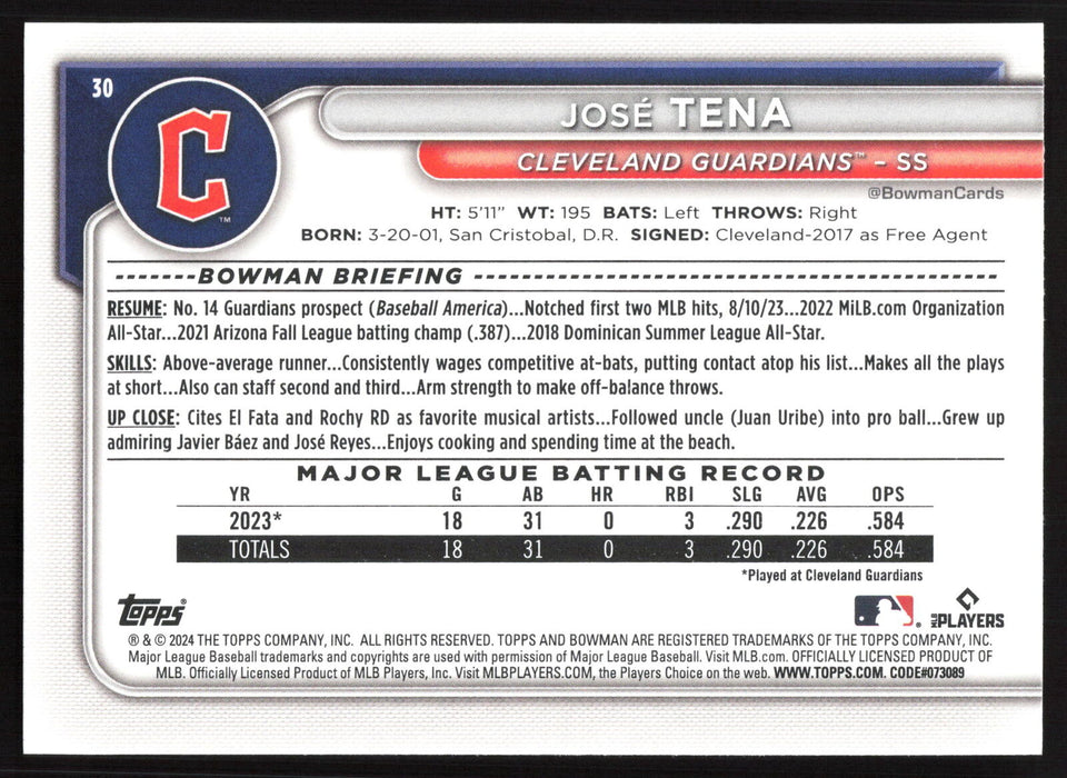 2024 Bowman #30 José Tena