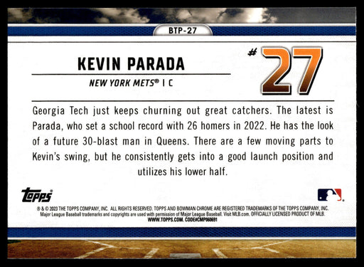 2023 Bowman #BTP-27 Kevin Parada Bowman Scouts Top 100