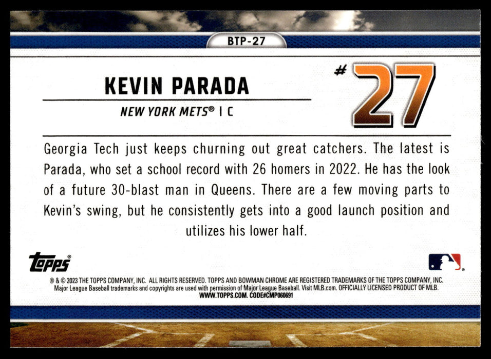 2023 Bowman #BTP-27 Kevin Parada Bowman Scouts Top 100