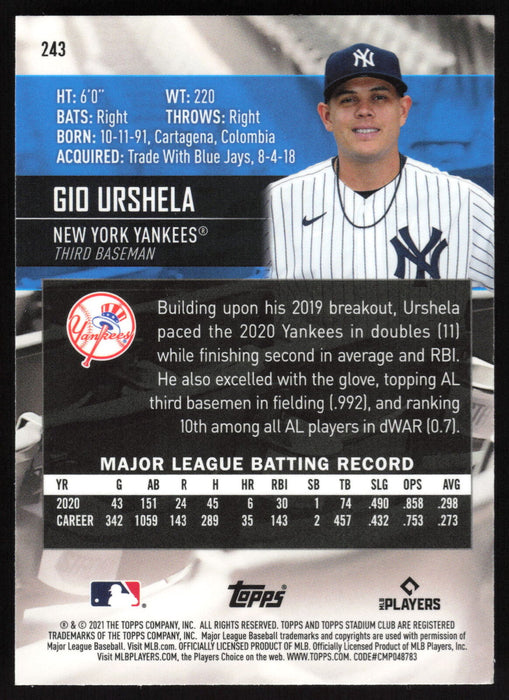 2021 Stadium Club Chrome #243 Gio Urshela