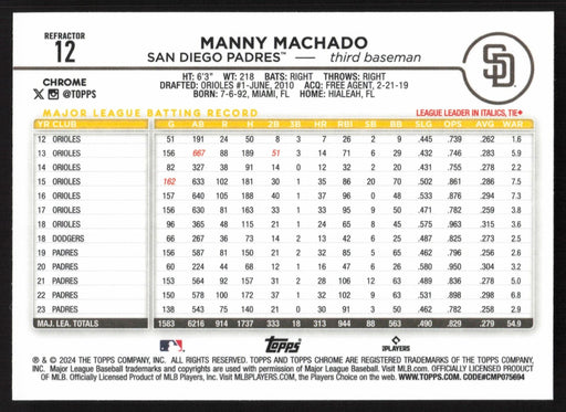 2024 Topps Chrome #12 Manny Machado Refractor