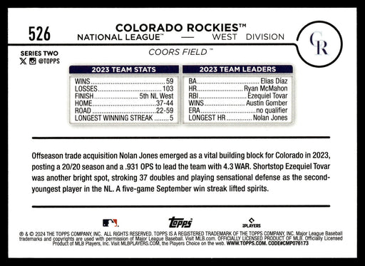 2024 Topps #526 Colorado Rockies Rainbow Foil