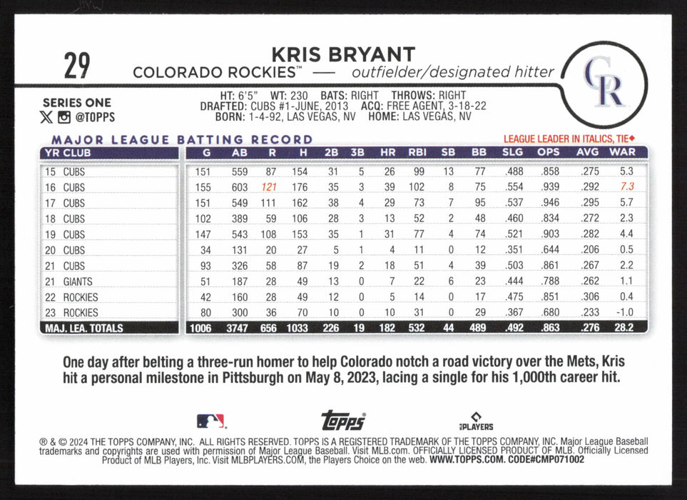 2024 Topps #29 Kris Bryant Base