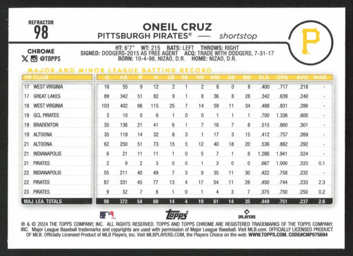 2024 Topps Chrome #98 Oneil Cruz Refractor