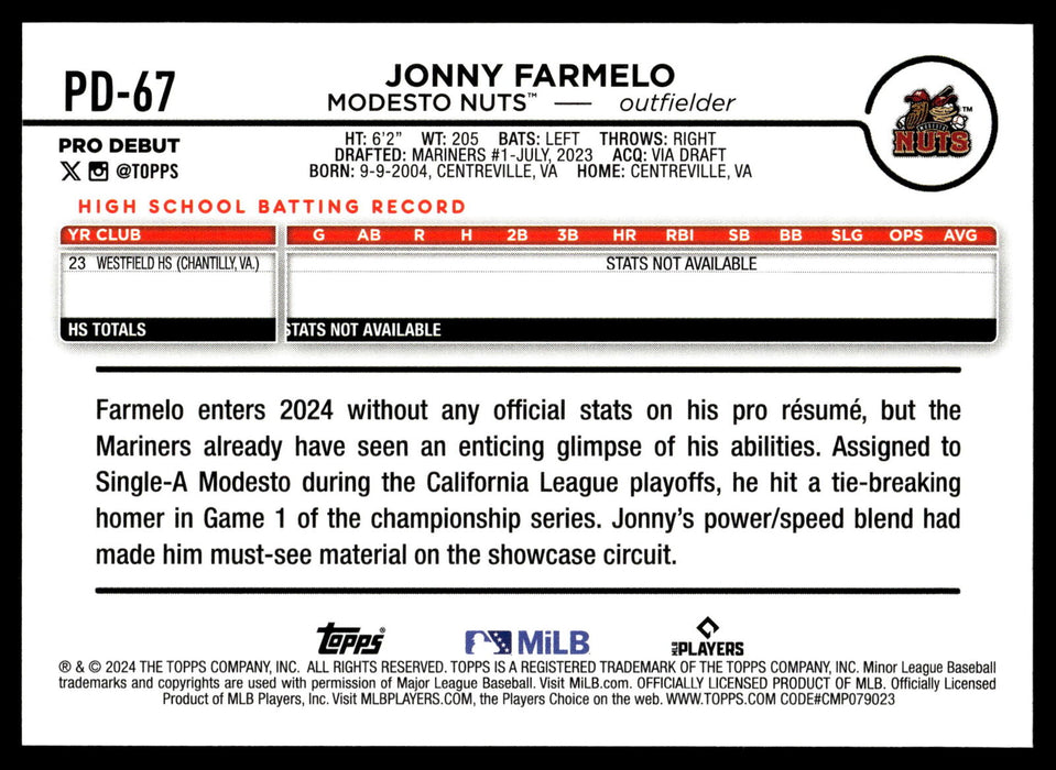 2024 Topps Pro Debut #PD-67 Jonny Farmelo