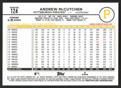 2024 Topps Chrome #124 Andrew McCutchen Refractor