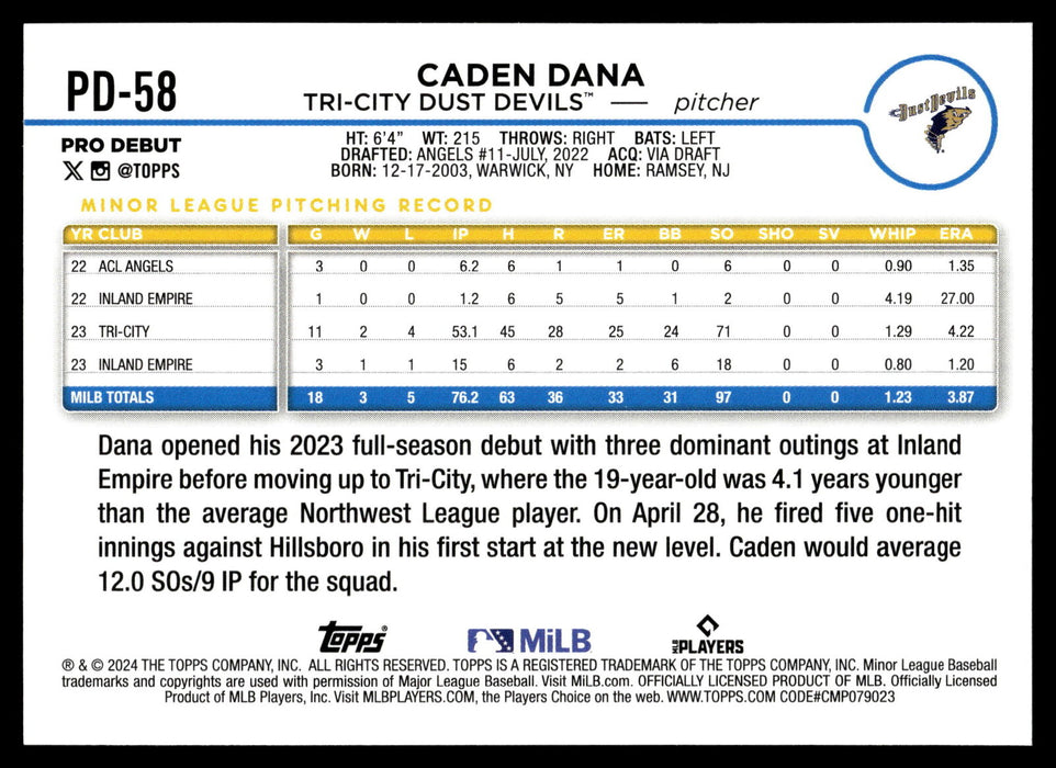 2024 Topps Pro Debut #PD-58 Caden Dana