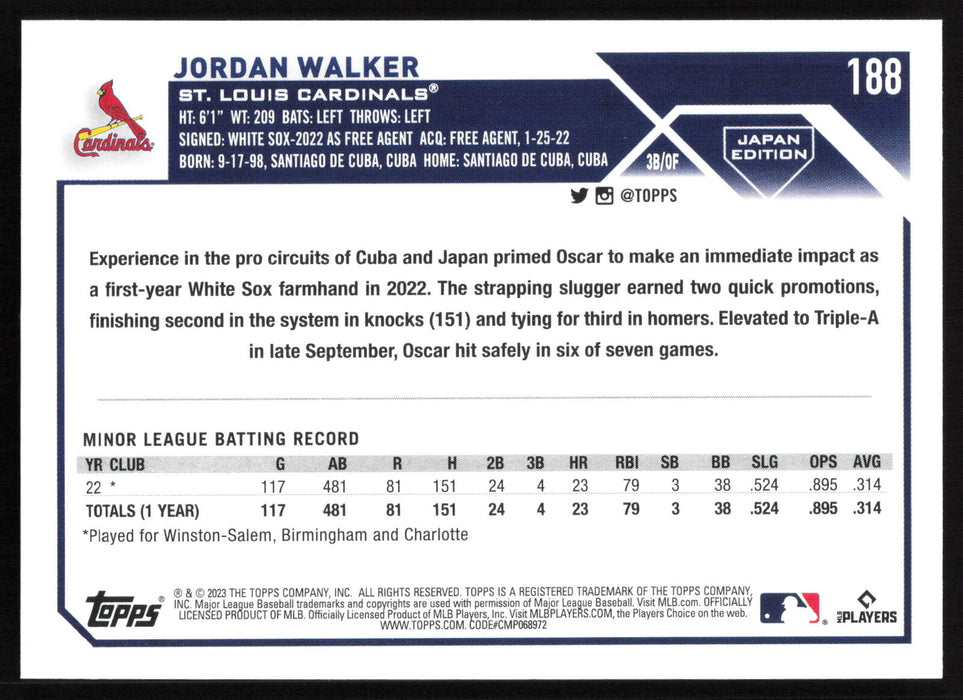 2023 Topps Japan Edition #188 Jordan Walker