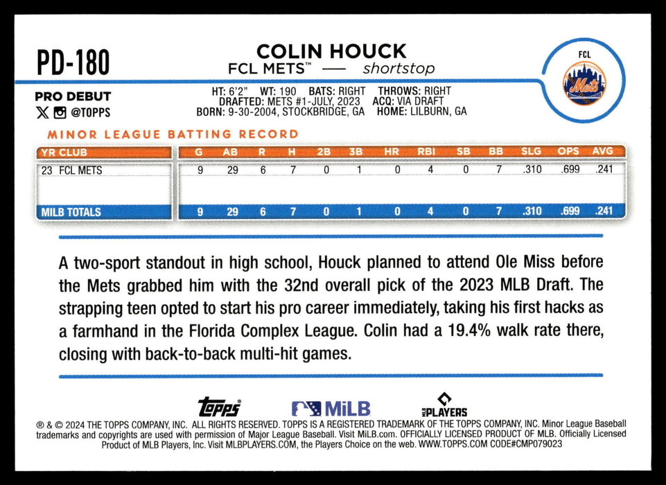 2024 Topps Pro Debut #PD-180 Colin Houck