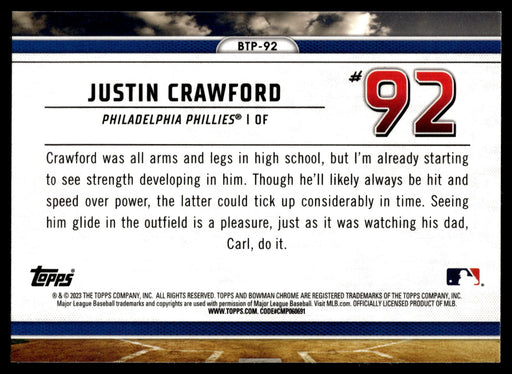 2023 Bowman #BTP-92 Justin Crawford Bowman Scouts Top 100