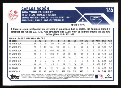 2023 Topps Japan Edition #165 Carlos Rodón