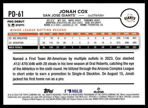 2024 Topps Pro Debut #PD-61 Jonah Cox