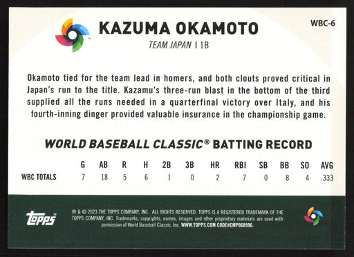 2023 Topps Japan Edition #WBC-6 Kazuma Okamoto WBC Japanese National Team