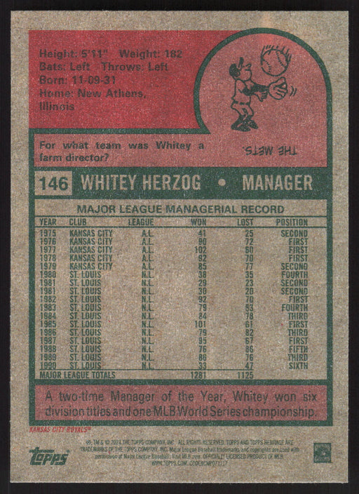 2024 Topps Heritage #146 Whitey Herzog Base