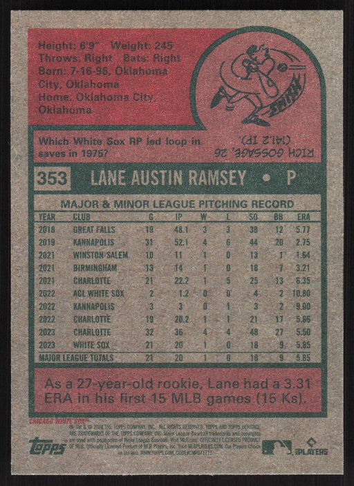 2024 Topps Heritage #353 Lane Ramsey Base