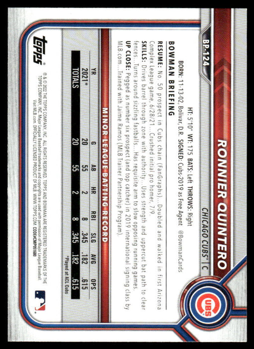 2022 Bowman #BP-124 Ronnier Quintero Prospects