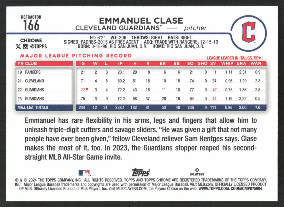 2024 Topps Chrome #166 Emmanuel Clase Refractor