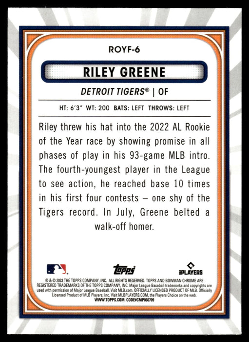 2023 Bowman #ROYF-6 Riley Greene Rookie of the Year Favorites